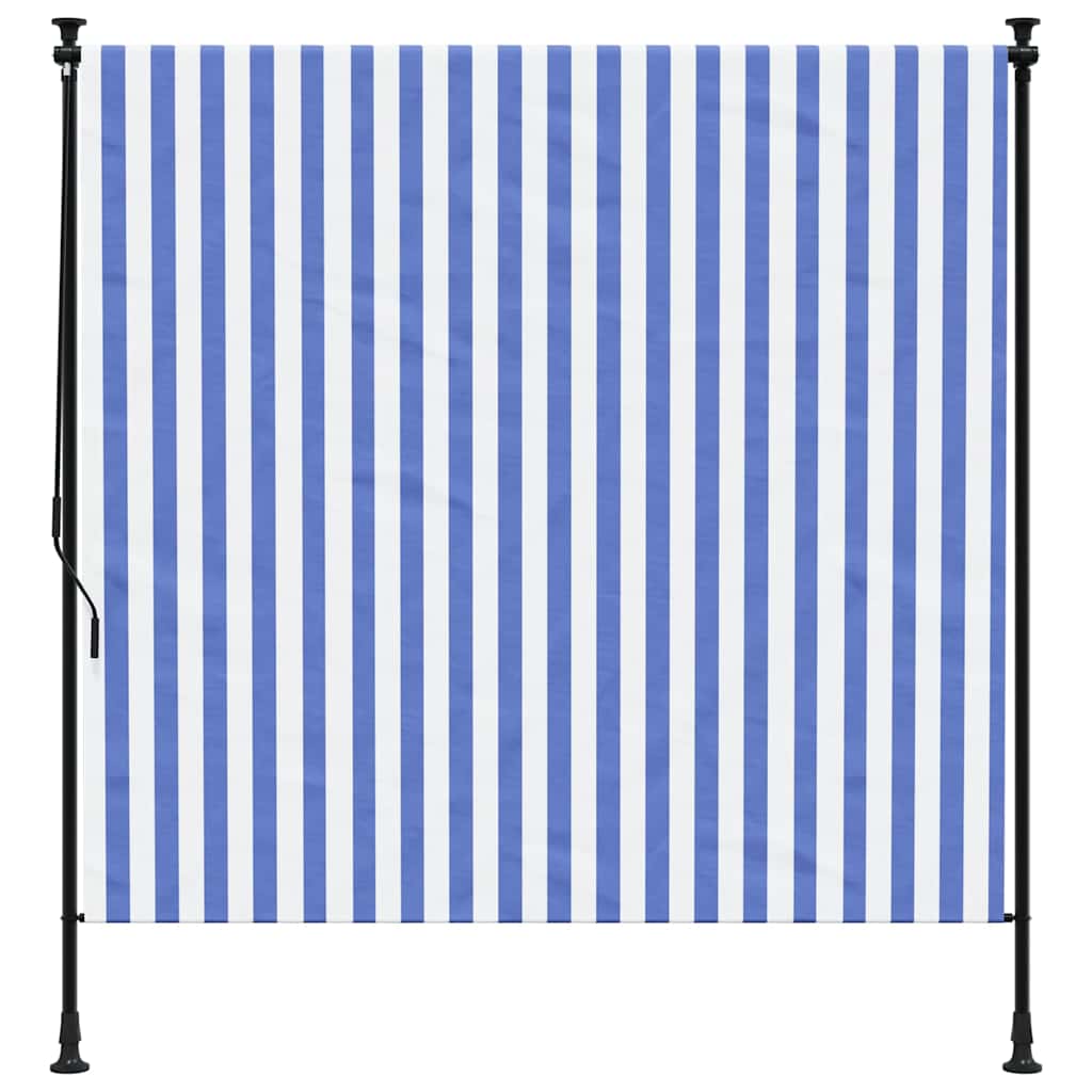 Tenda a Rullo Esterno Blu e Bianca 150x270cm Tessuto e Acciaio