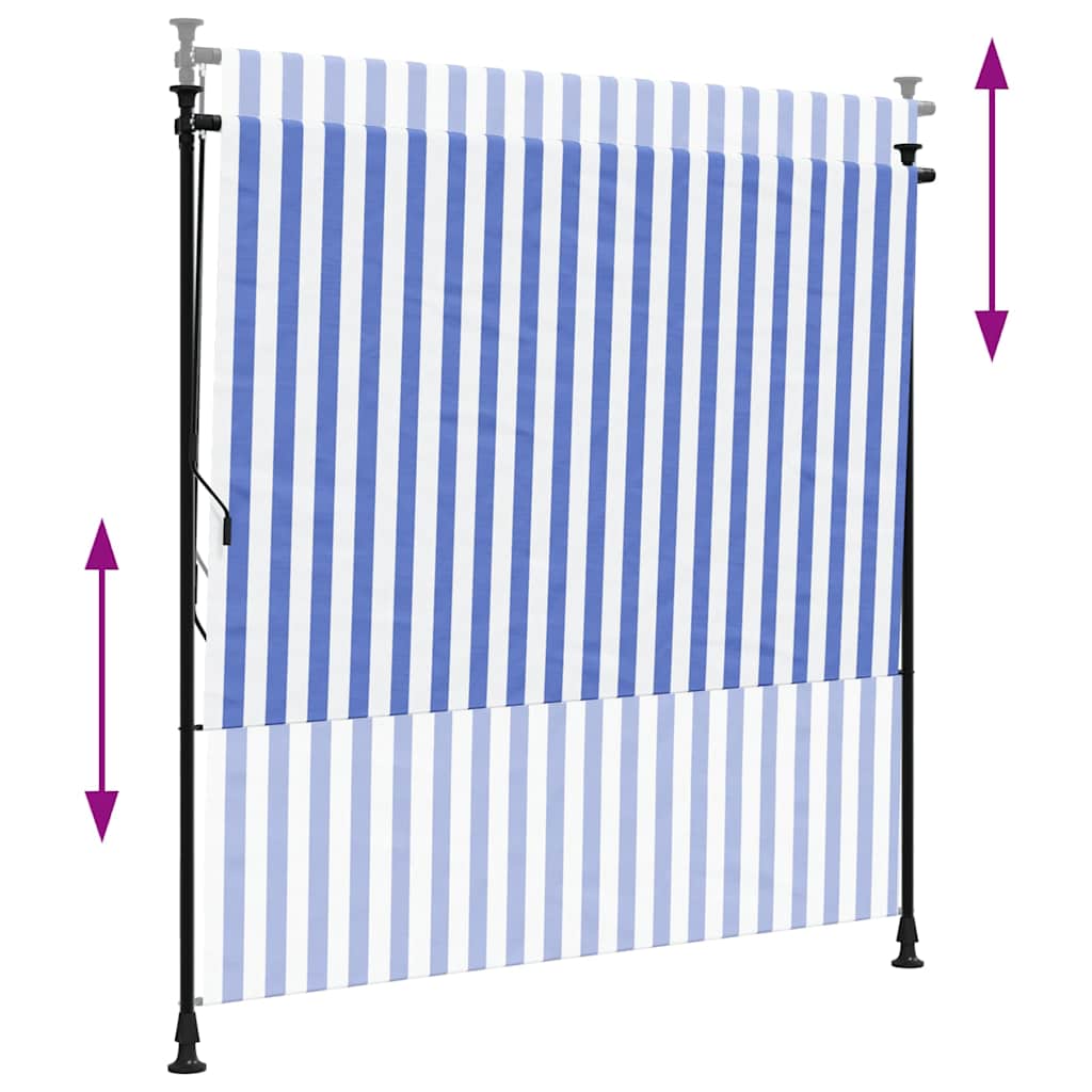 Tenda a Rullo Esterno Blu e Bianca 150x270cm Tessuto e Acciaio
