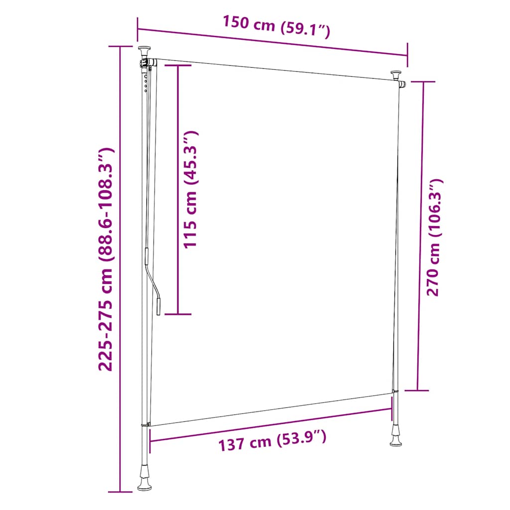 Tenda a Rullo Esterno Blu e Bianca 150x270cm Tessuto e Acciaio