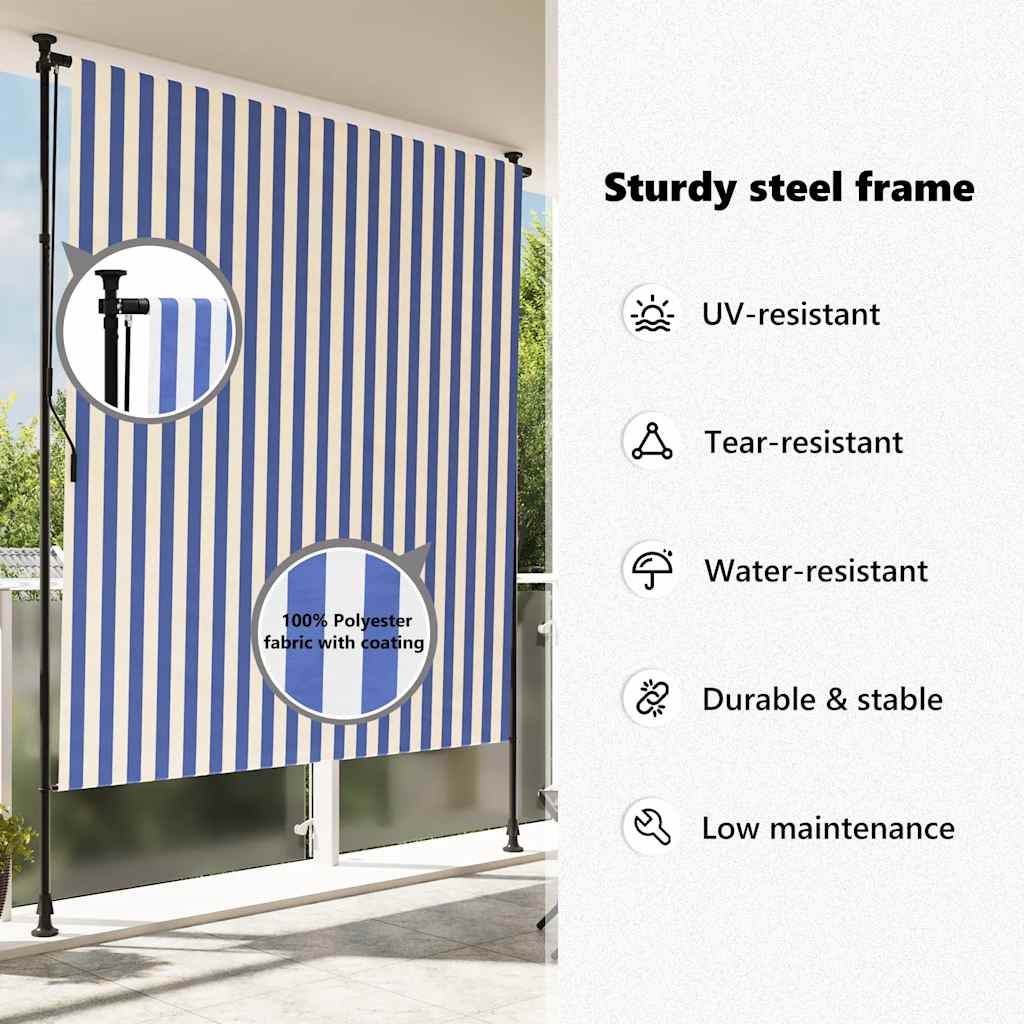 Tenda a Rullo Esterno Blu e Bianca 150x270cm Tessuto e Acciaio