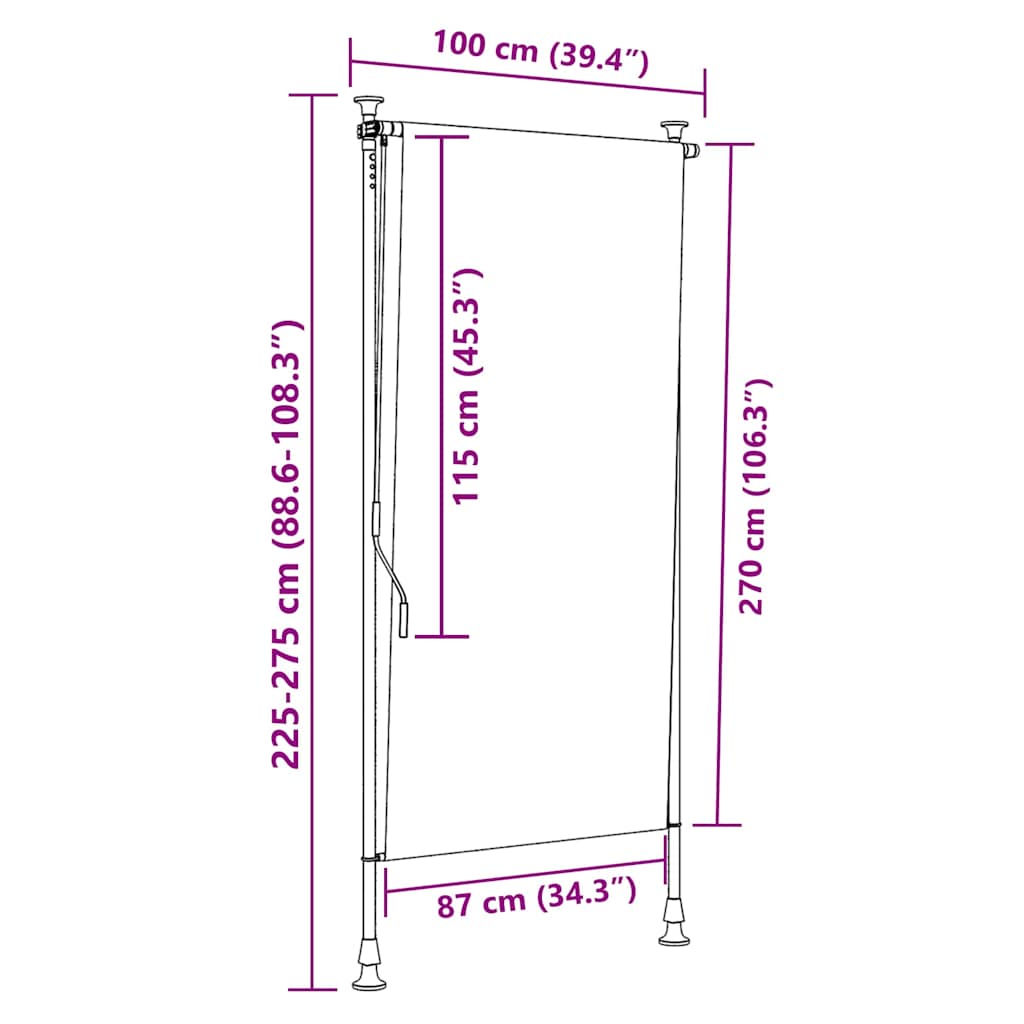 Tenda a Rullo Esterno Arancio Bianca 100x270cm Tessuto Acciaio