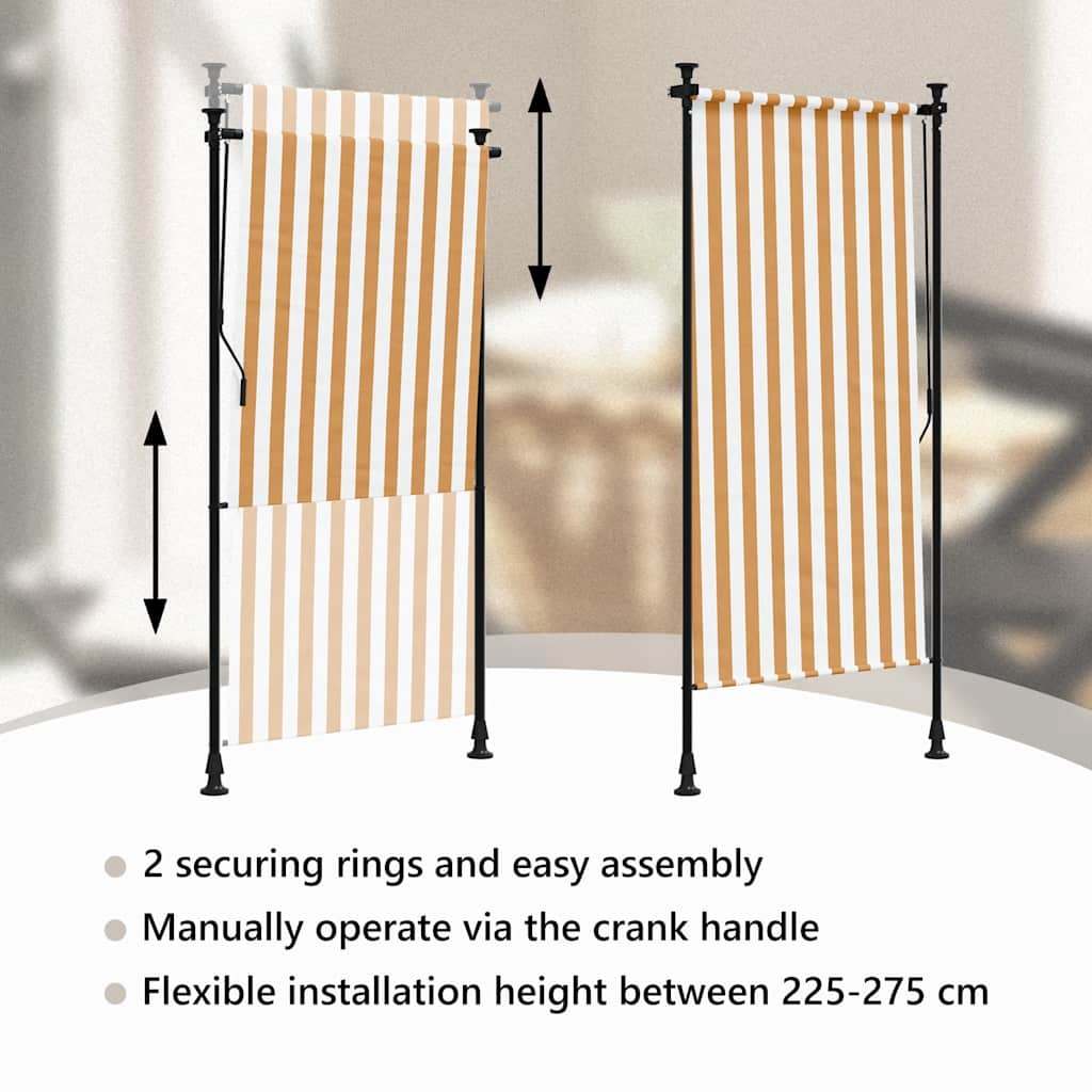 Tenda a Rullo Esterno Arancio Bianca 120x270 cm Tessuto Acciaio