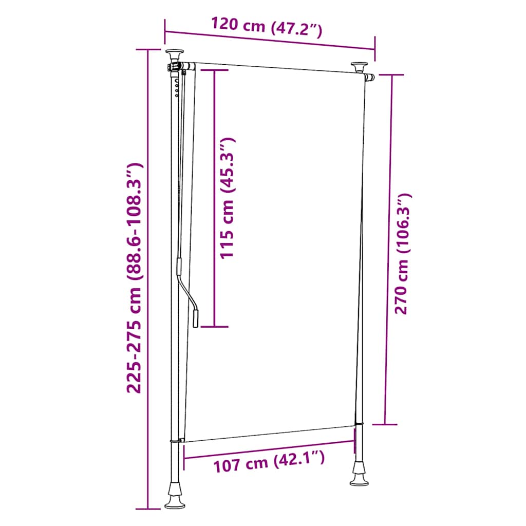 Tenda a Rullo Esterno Arancio Bianca 120x270 cm Tessuto Acciaio