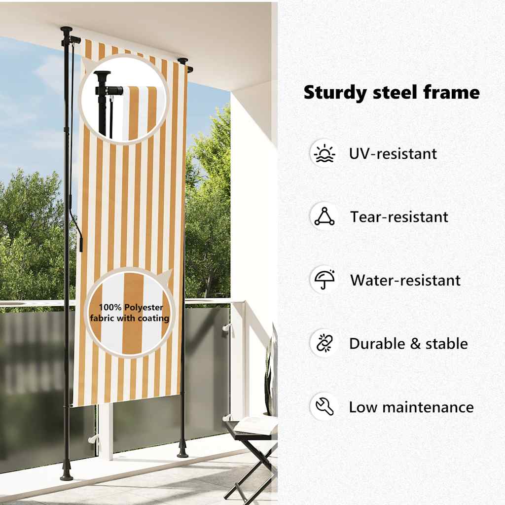 Tenda a Rullo Esterno Arancio Bianca 120x270 cm Tessuto Acciaio