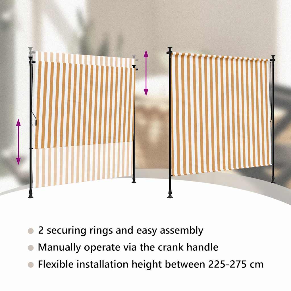 Tenda a Rullo Esterno Arancio Bianca 150x270 cm Tessuto Acciaio