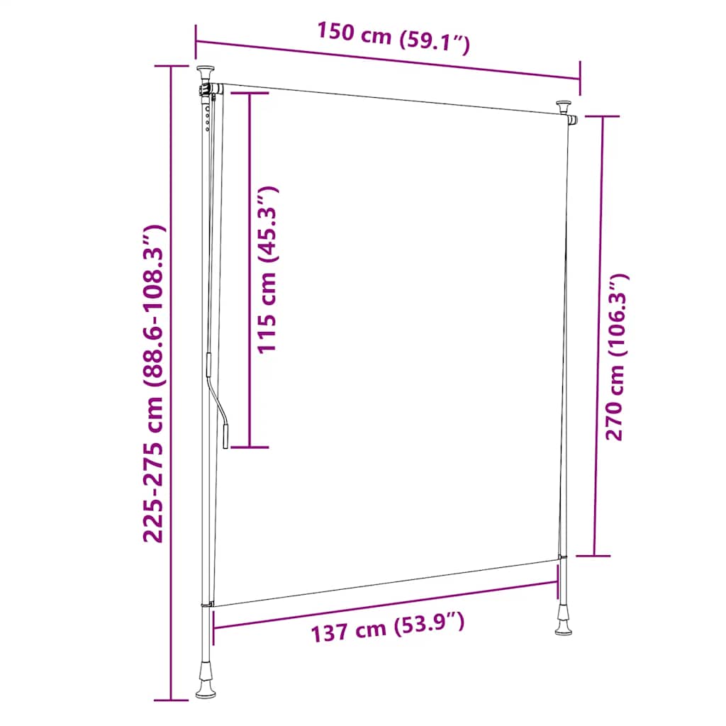 Tenda a Rullo Esterno Arancio Bianca 150x270 cm Tessuto Acciaio