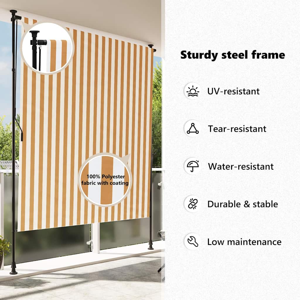 Tenda a Rullo Esterno Arancio Bianca 150x270 cm Tessuto Acciaio