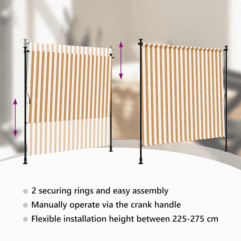 Tenda a Rullo Esterno Arancio Bianca 200x270cm Tessuto Acciaio