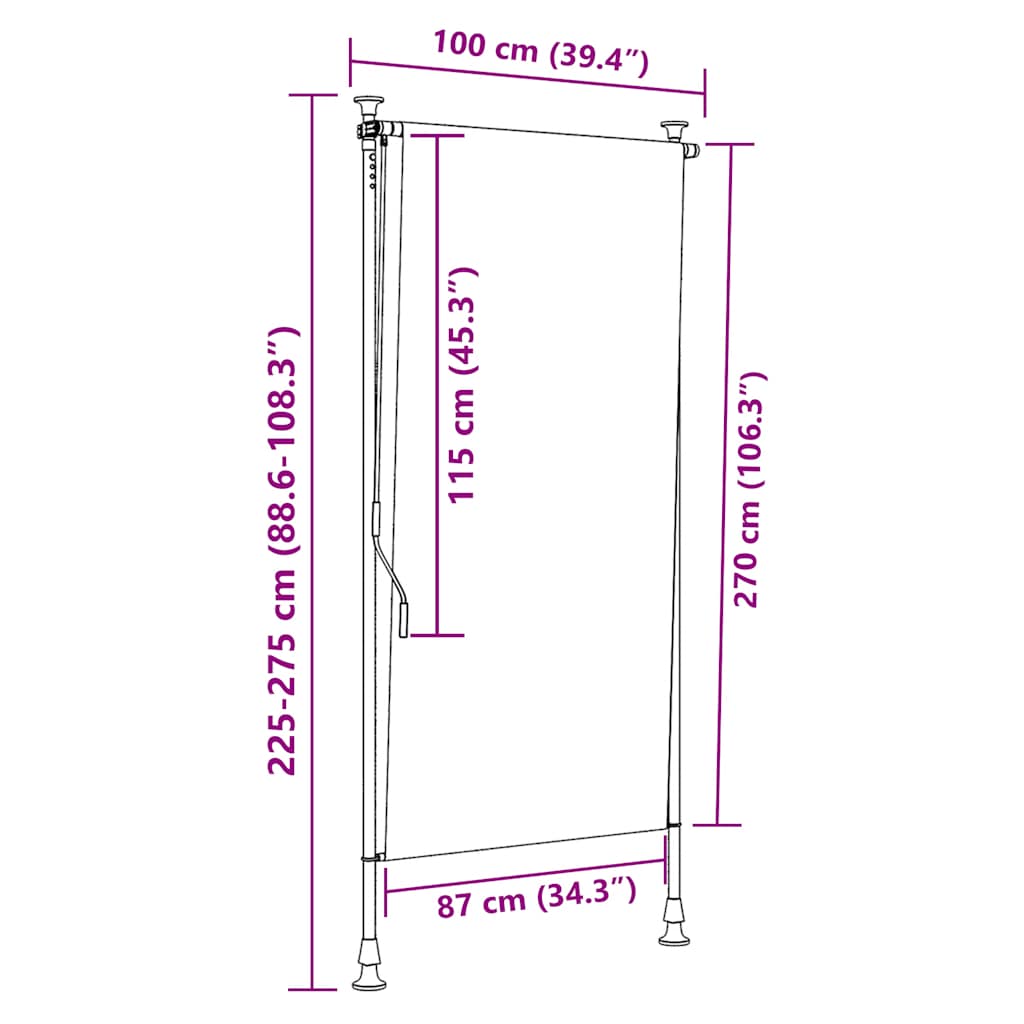 Tenda a Rullo Esterno Gialla e Bianca 100x270cm Tessuto Acciaio