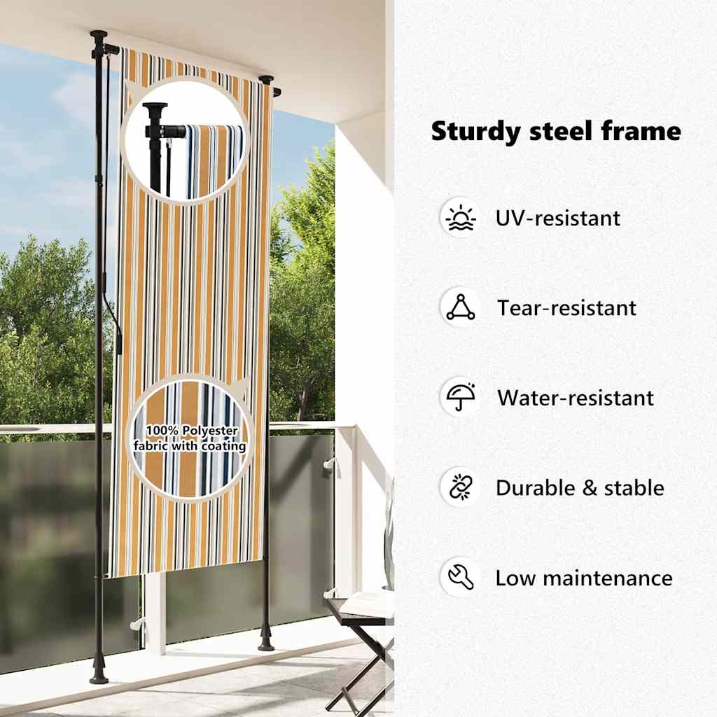 Tenda a Rullo Esterno Gialla e Bianca 100x270cm Tessuto Acciaio