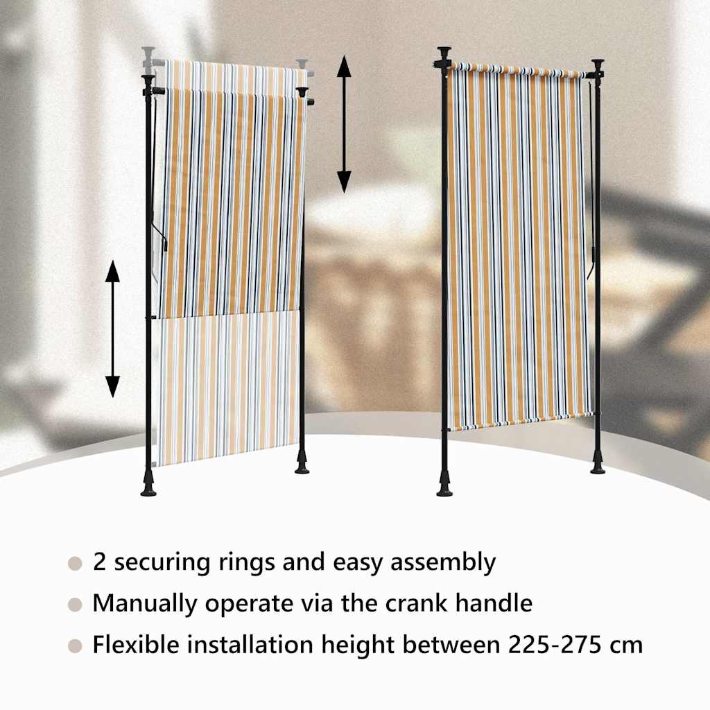 Tenda a Rullo Esterno Gialla e Bianca 120x270cm Tessuto Acciaio