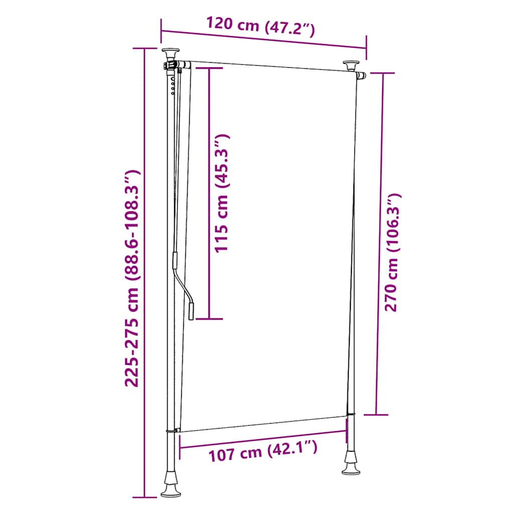 Tenda a Rullo Esterno Gialla e Bianca 120x270cm Tessuto Acciaio