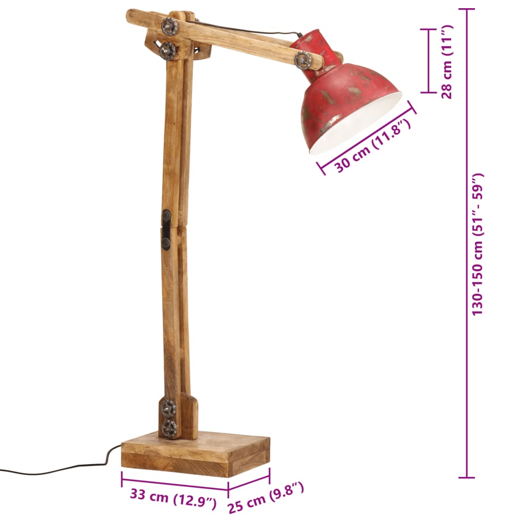 Lampada da Terra 25 W Rosso Anticato 33x25x130-150 cm E27
