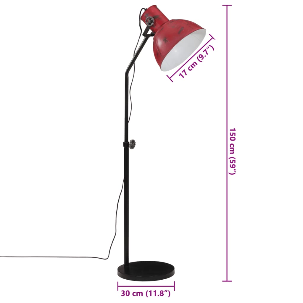 Lampada da Terra 25 W Rosso Anticato 30x30x90-150 cm E27
