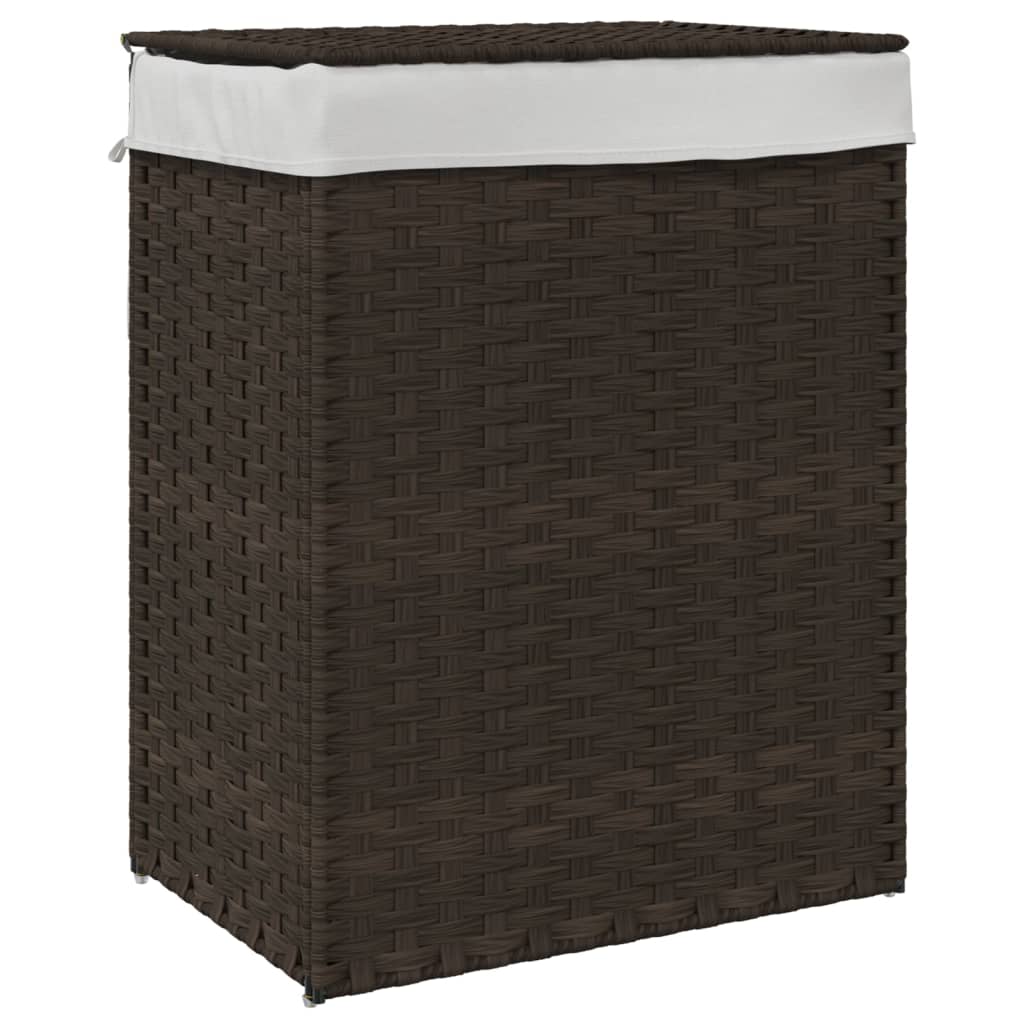 Cesto Biancheria Coperchio Marrone Scuro 46x33x60 cm Polyrattan