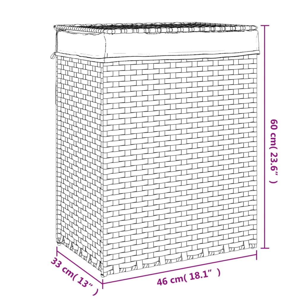 Cesto Portabiancheria Coperchio Bianco 46x33x60 cm Polyrattan