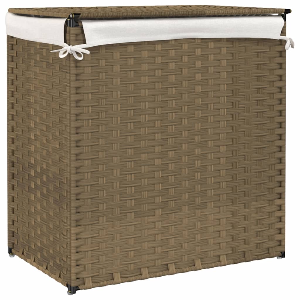Cesto Portabiancheria con 2 Sezioni 53x35x57 cm Polyrattan