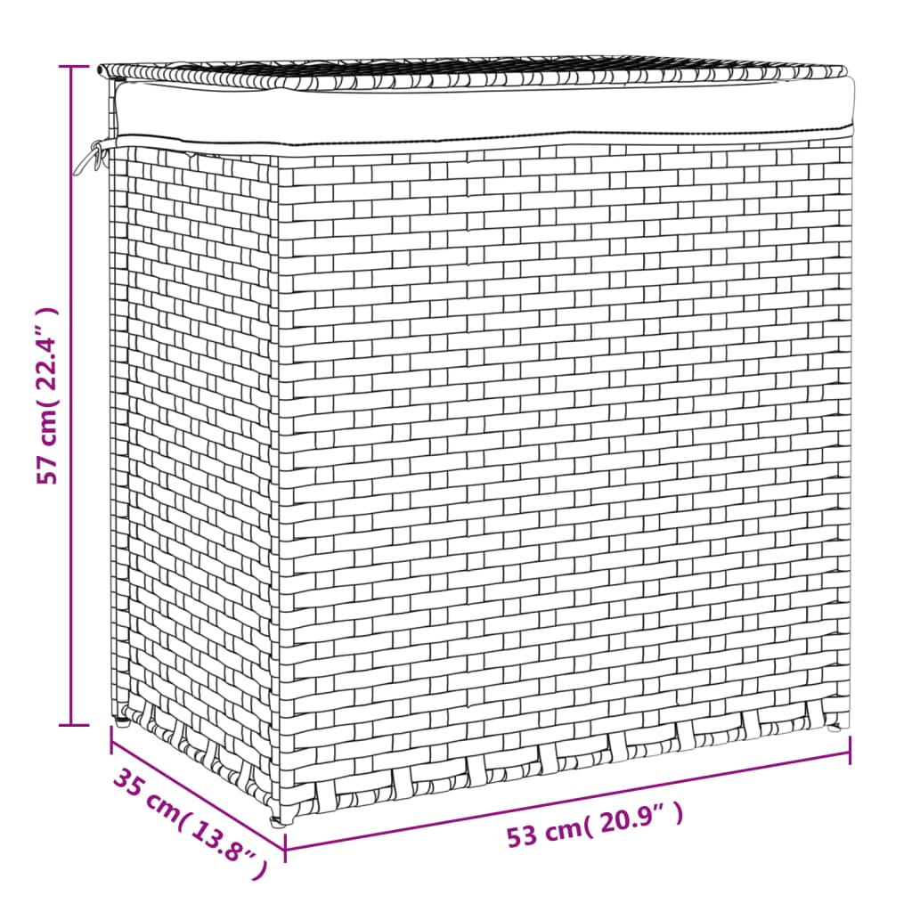 Cesto Portabiancheria 2 Sezioni Grigio 53x35x57 cm Polyrattan