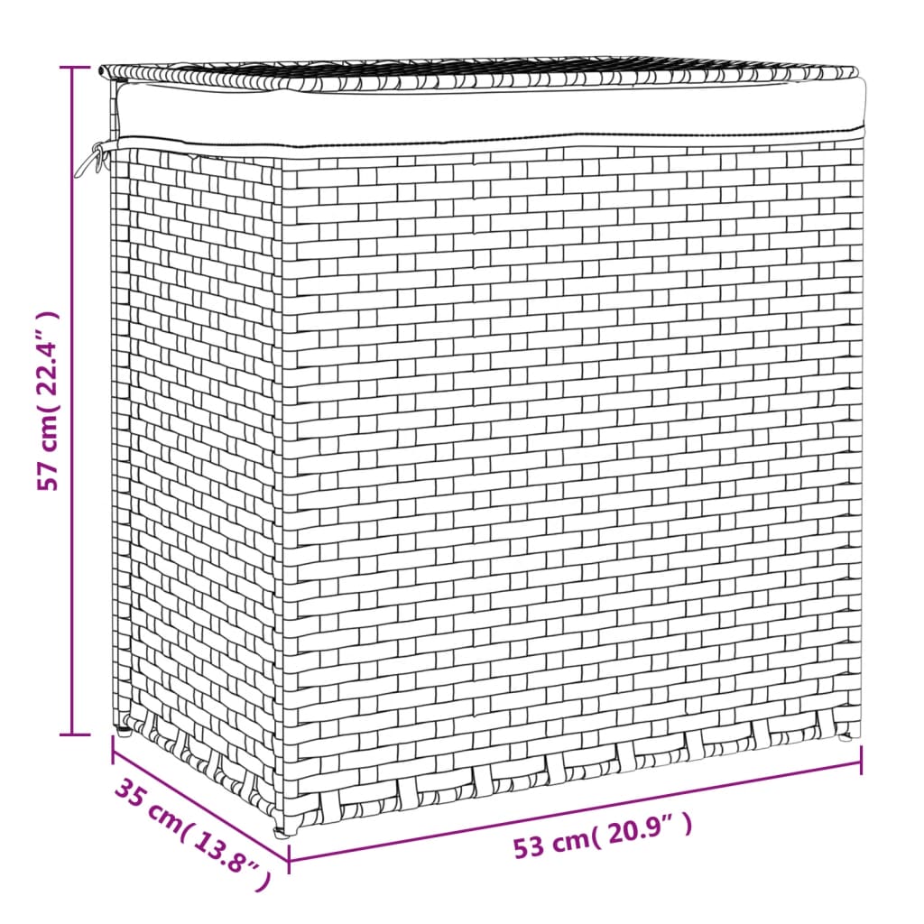 Cesto Portabiancheria 2 Sezioni Nero 53x35x57 cm Polyrattan