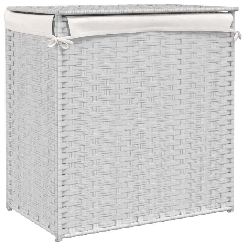 Cesto Portabiancheria 2 Sezioni Bianco 53x35x57 cm Polyrattan