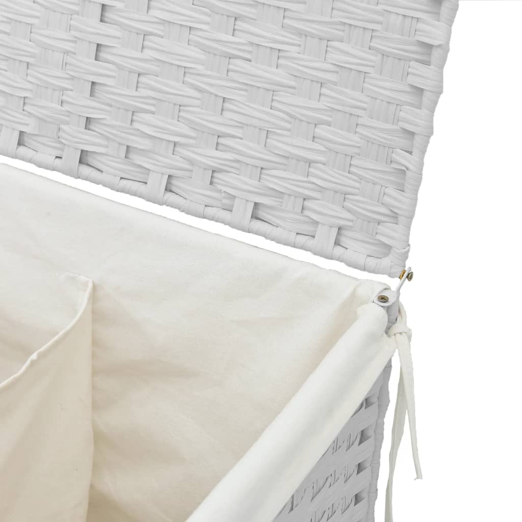 Cesto Portabiancheria 2 Sezioni Bianco 53x35x57 cm Polyrattan