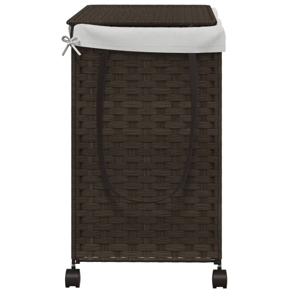 Cesto Portabiancheria Ruote Marrone Scuro 60x35x60,5 cm Rattan