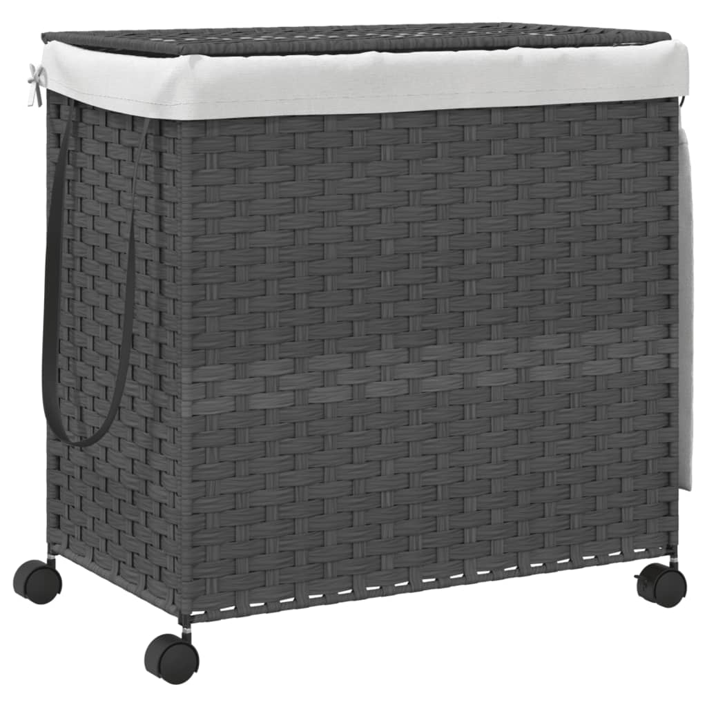 Cesto Portabiancheria con Ruote Grigio 60x35x60,5 cm Rattan