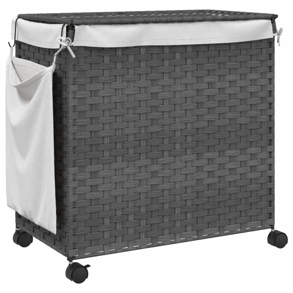 Cesto Portabiancheria con Ruote Grigio 60x35x60,5 cm Rattan