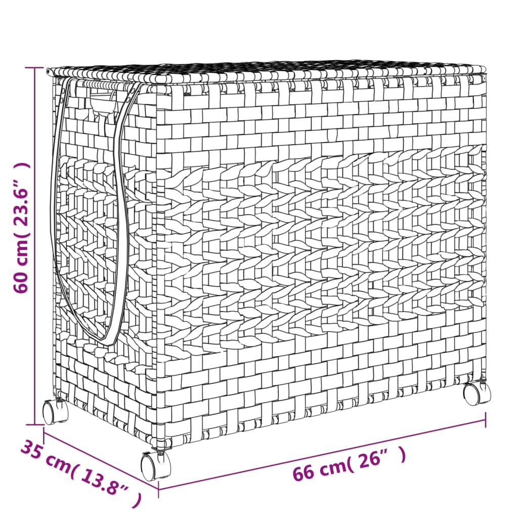 Cesto Portabiancheria Ruote Marrone Scuro 66x35x60 cm Rattan