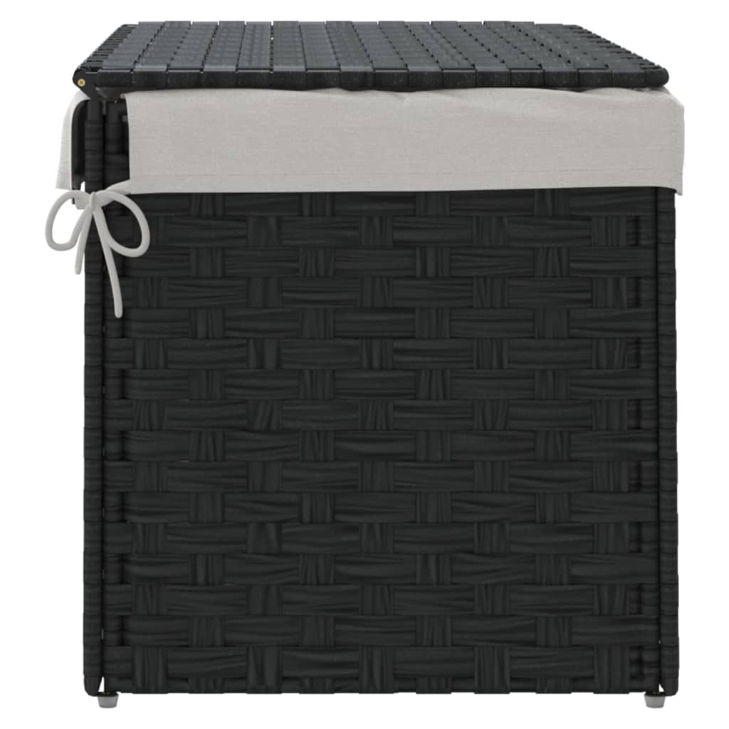 Cesto Portabiancheria Coperchio Nero 55,5x35x34 cm Polyrattan