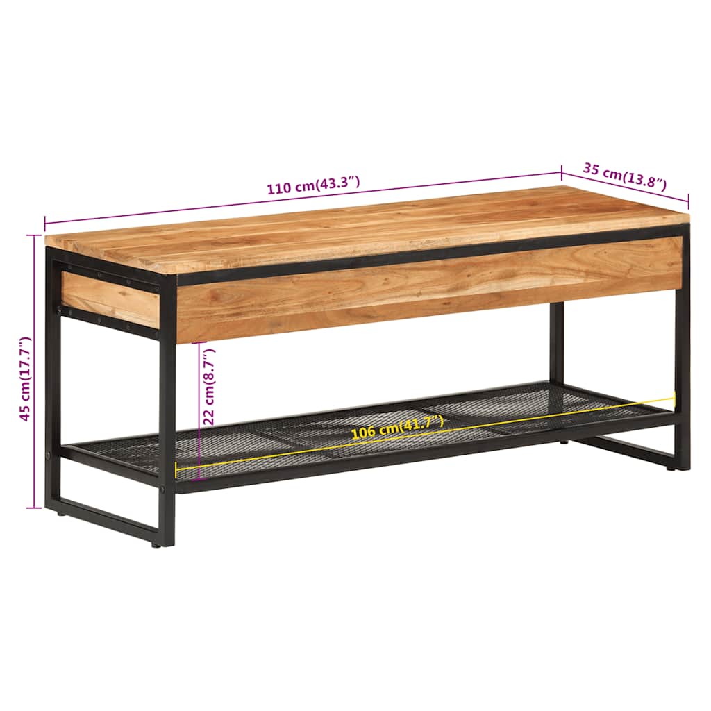 Panca da Giardino 110x35x45 cm Legno Massello di Acacia e Ferro