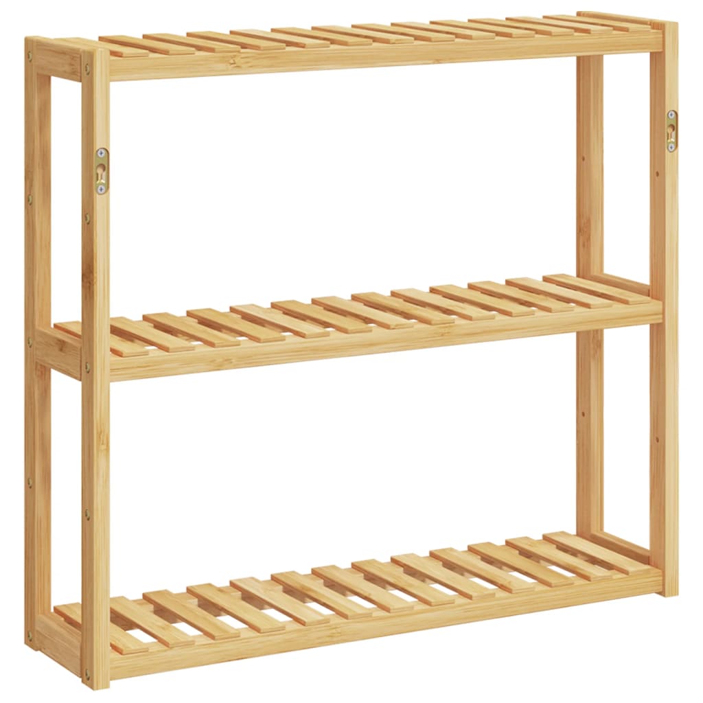 Mensola da Bagno 3 Ripiani Montaggio a Parete 60x15x54cm Bambù