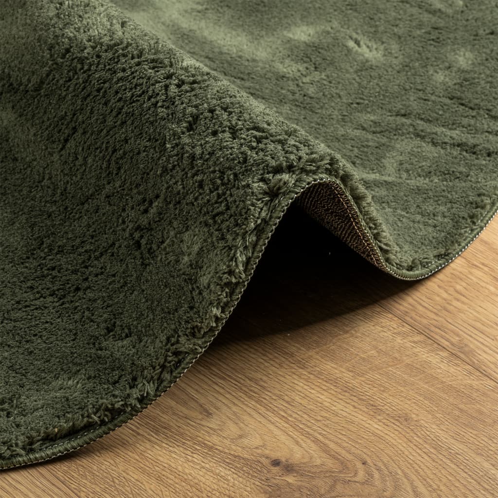 Tappeto Pelo Corto HUARTE Morbido Lavabile Verde Bosco Ø 120 cm
