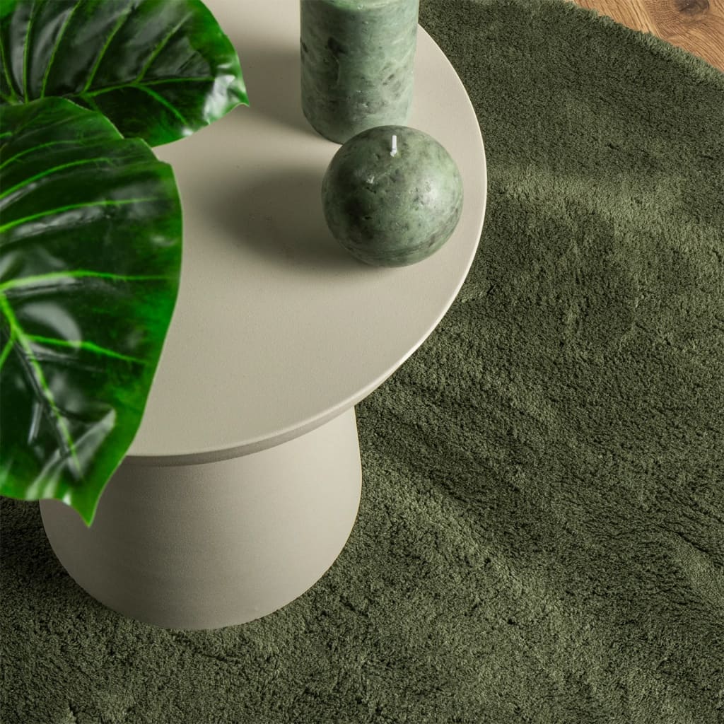 Tappeto Pelo Corto HUARTE Morbido Lavabile Verde Bosco Ø 120 cm