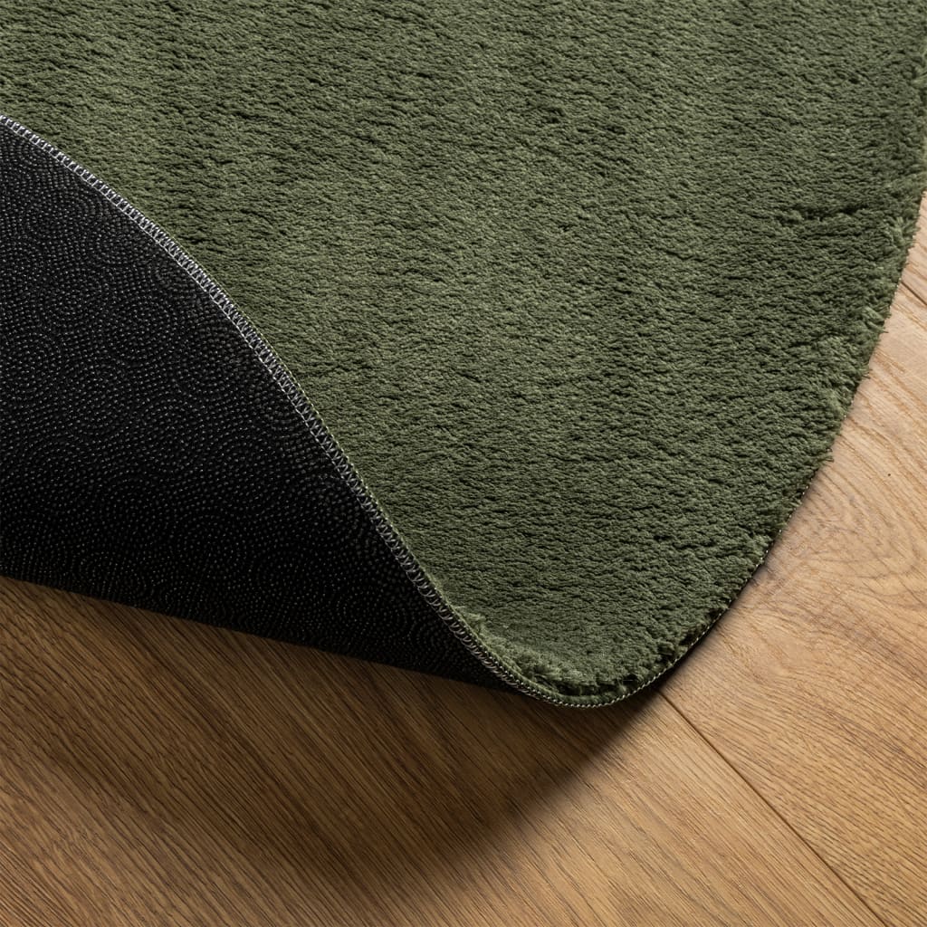 Tappeto Pelo Corto HUARTE Morbido Lavabile Verde Bosco Ø 160 cm