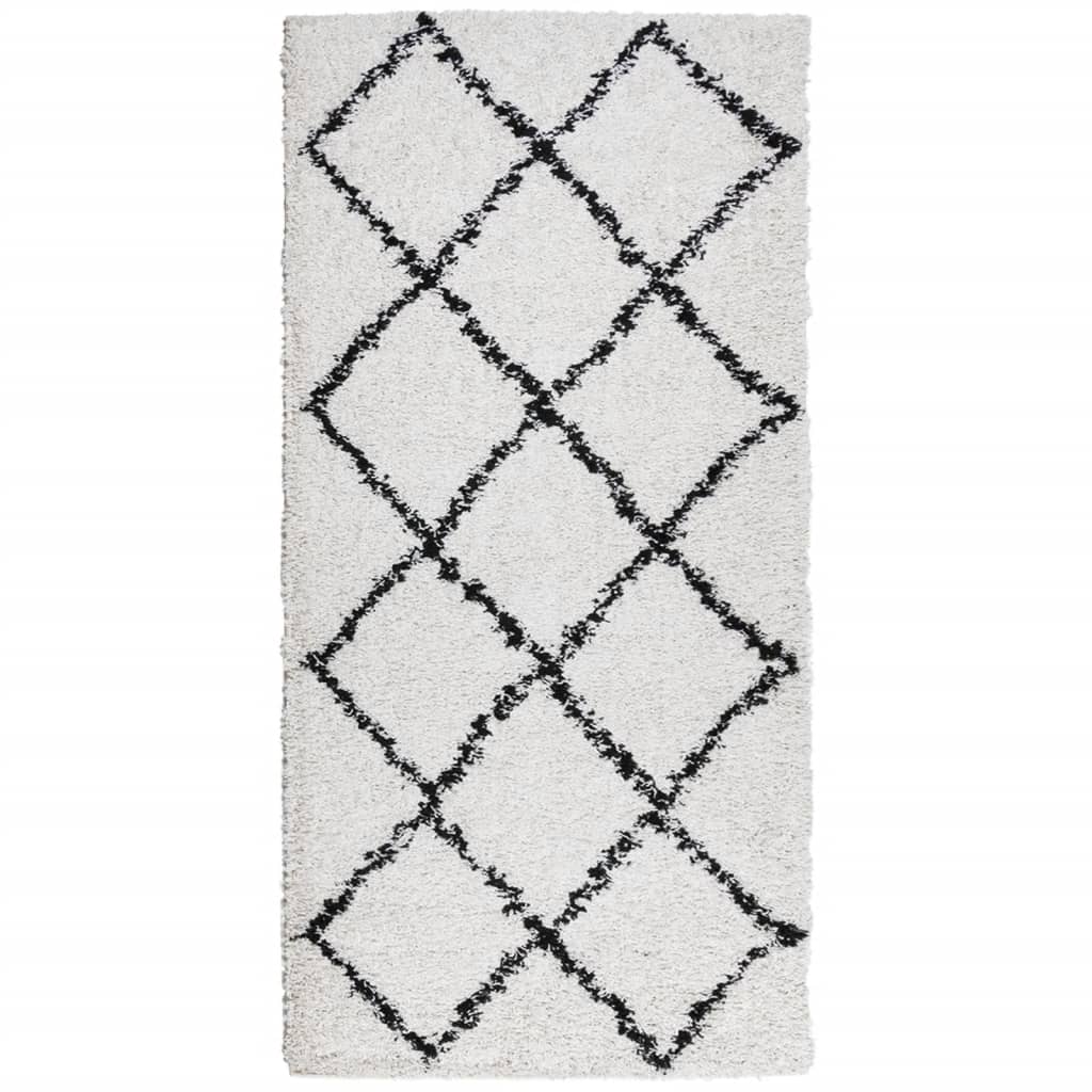 Tappeto Shaggy PAMPLONA a Pelo Lungo Crema e Nero 100x200 cm