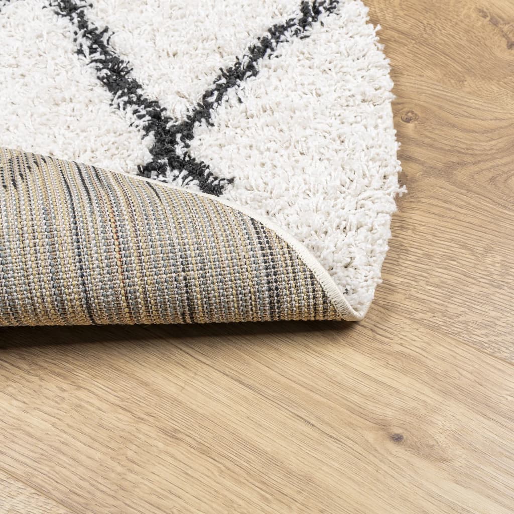 Tappeto Shaggy PAMPLONA a Pelo Lungo Crema e Nero Ø 80 cm