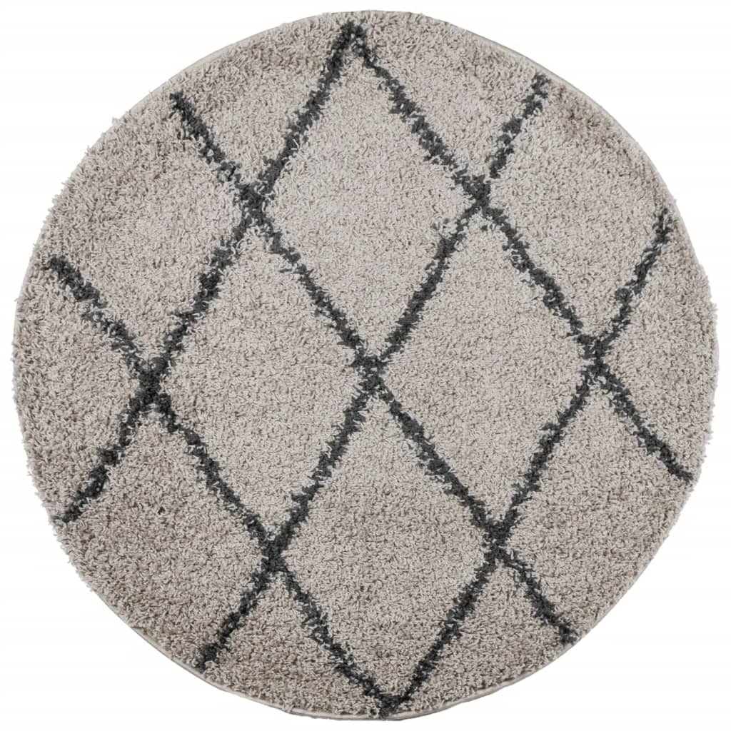 Tappeto Shaggy PAMPLONA a Pelo Lungo Beige e Antracite Ø 100 cm