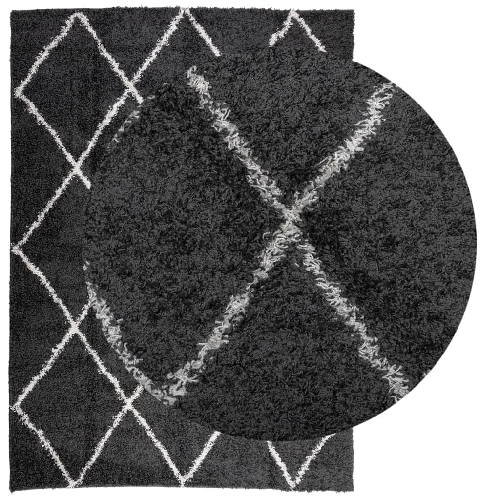 Tappeto Shaggy PAMPLONA a Pelo Lungo Nero e Crema 240x340 cm
