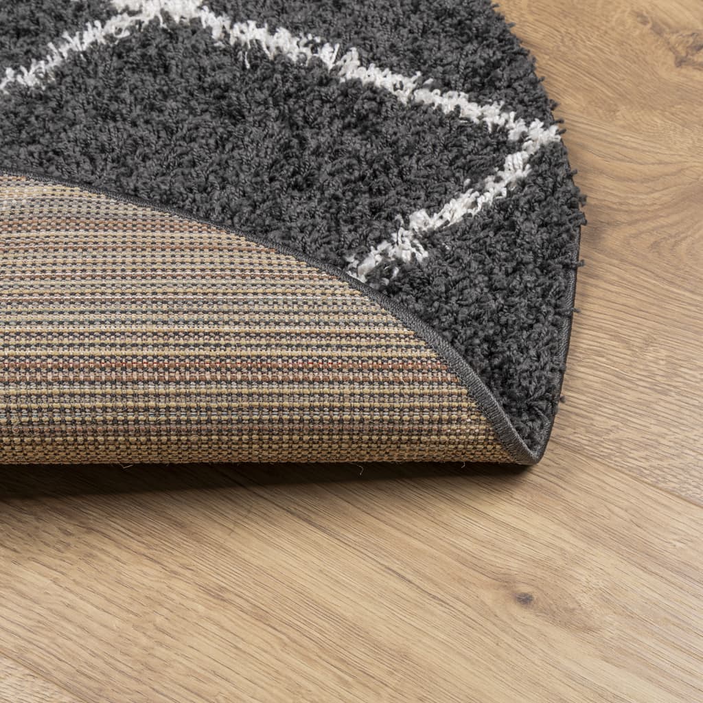 Tappeto Shaggy PAMPLONA a Pelo Lungo Nero e Crema Ø 240 cm