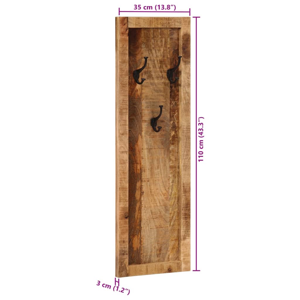 Appendiabiti da Parete 2 pz 3 Ganci in Legno Massello di Mango