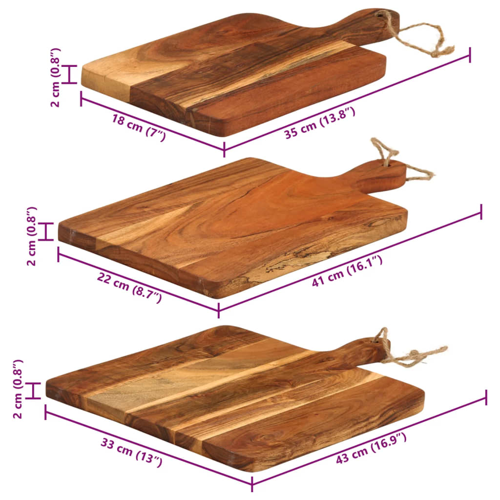 Tagliere 3pz in Legno Massello di Acacia