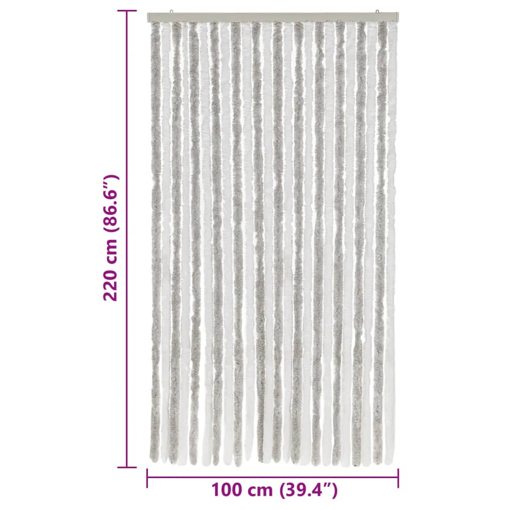 Tenda Antimosche Grigia Chiaro e Bianca 100x220 cm in Ciniglia