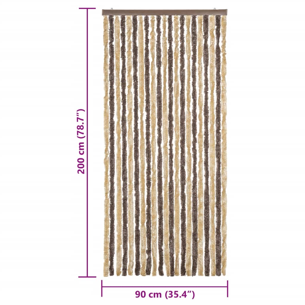 Tenda Antimosche Marrone Scuro e Beige 90x200 cm in Ciniglia