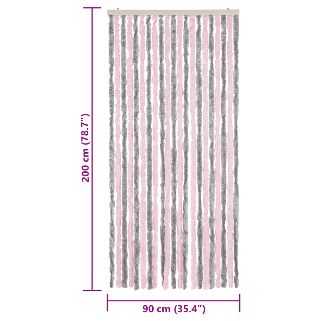 Tenda Antimosche Grigio Argento e Rosa 90x200 cm in Ciniglia