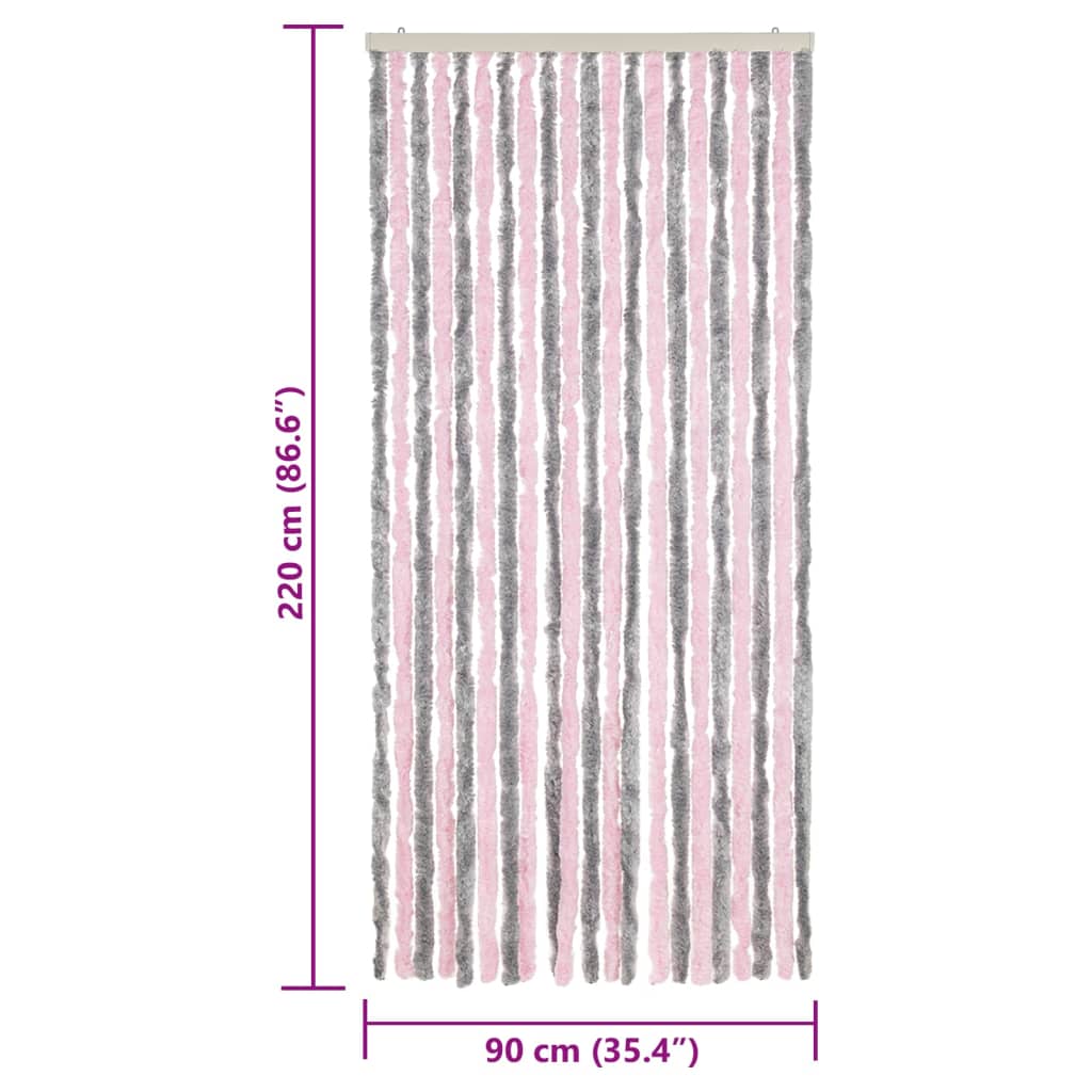 Tenda Antimosche Grigio Argento e Rosa 90x220 cm in Ciniglia