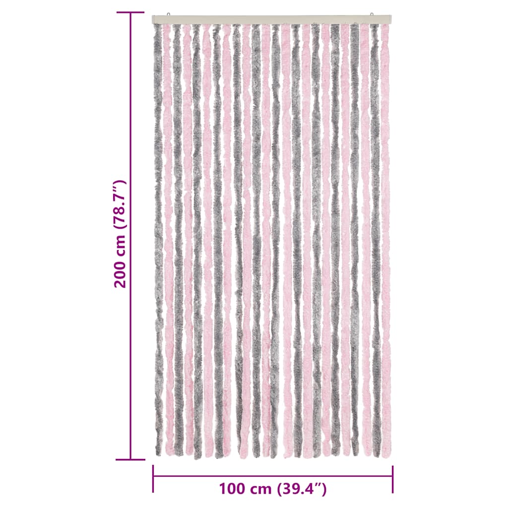 Tenda Antimosche Grigio Argento e Rosa 100x200 cm in Ciniglia