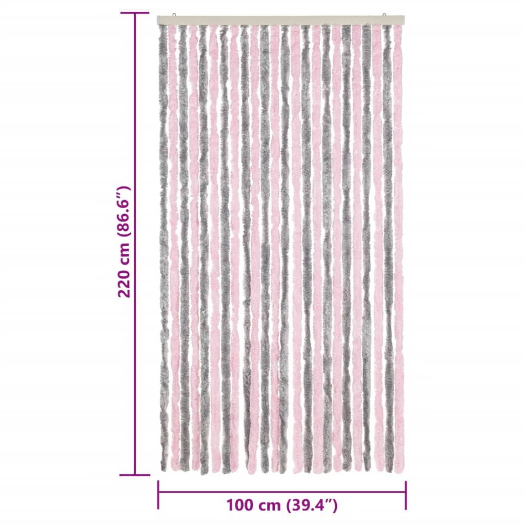 Tenda Antimosche Grigio Argento e Rosa 100x220 cm in Ciniglia
