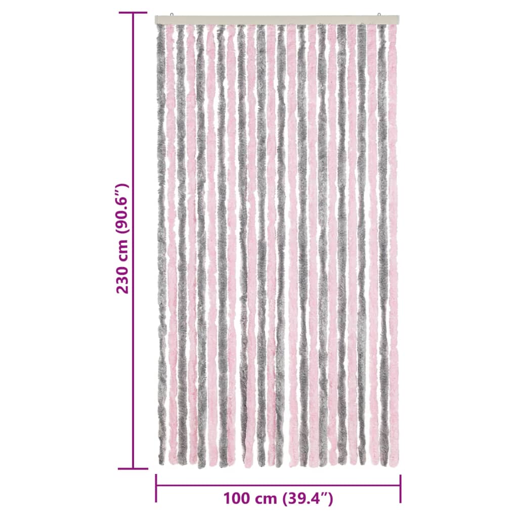 Tenda Antimosche Grigio Argento e Rosa 100x230 cm in Ciniglia