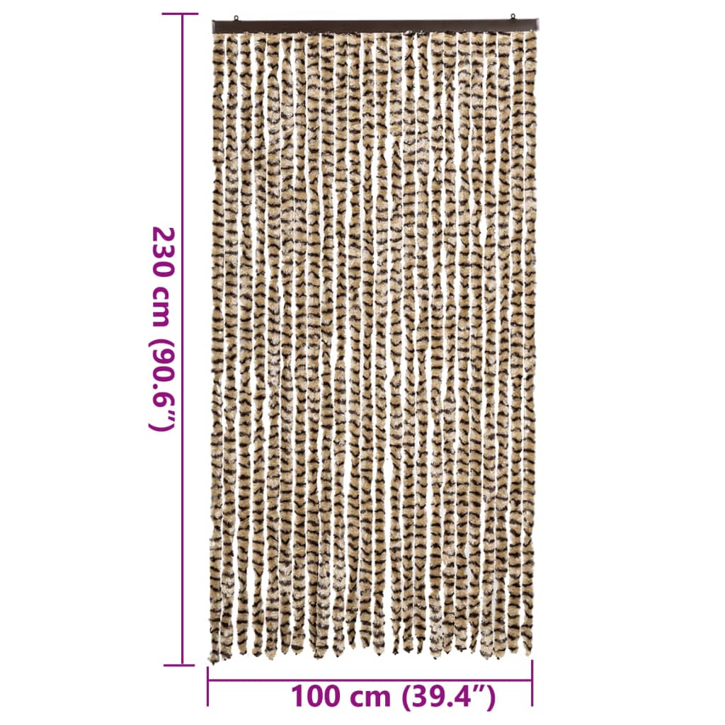 Tenda Antimosche Beige e Marrone 100x230 cm in Ciniglia